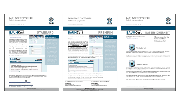 BAUM lined piping excellence – BAUMCert Infoblätter als Leistung bei Technik und Service
